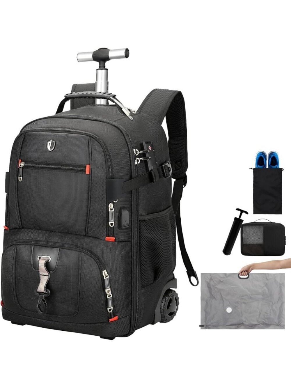 50L Rolling Laptop Backpack with Wheels, Anti-Theft, Water-Resistant Travel Bag